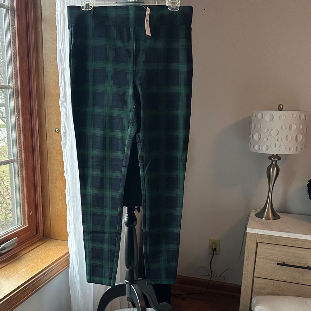 LOFT Dark Green and Black Checkered Pants